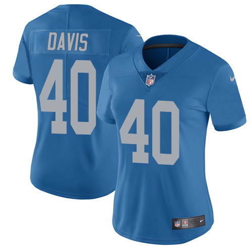 Nike Lions #40 Jarrad Davis Blue Throwback Women's Stitched NFL Vapor Untouchable Limited Jersey